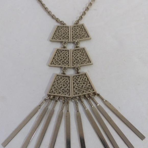 Tribal fringe necklace metal silvertone - Picture 2 of 4